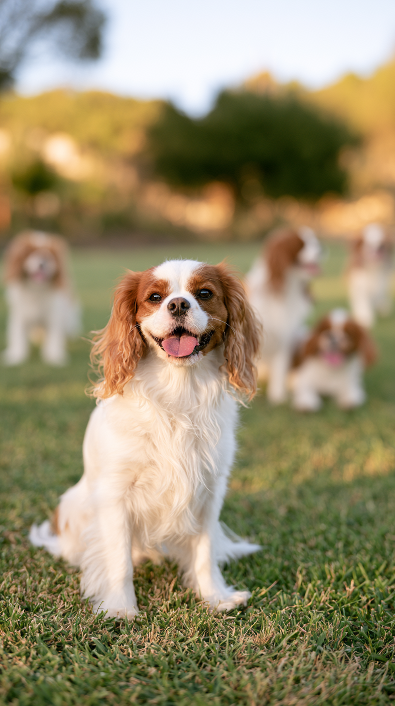 芝生に集まった同じ犬種の友だち