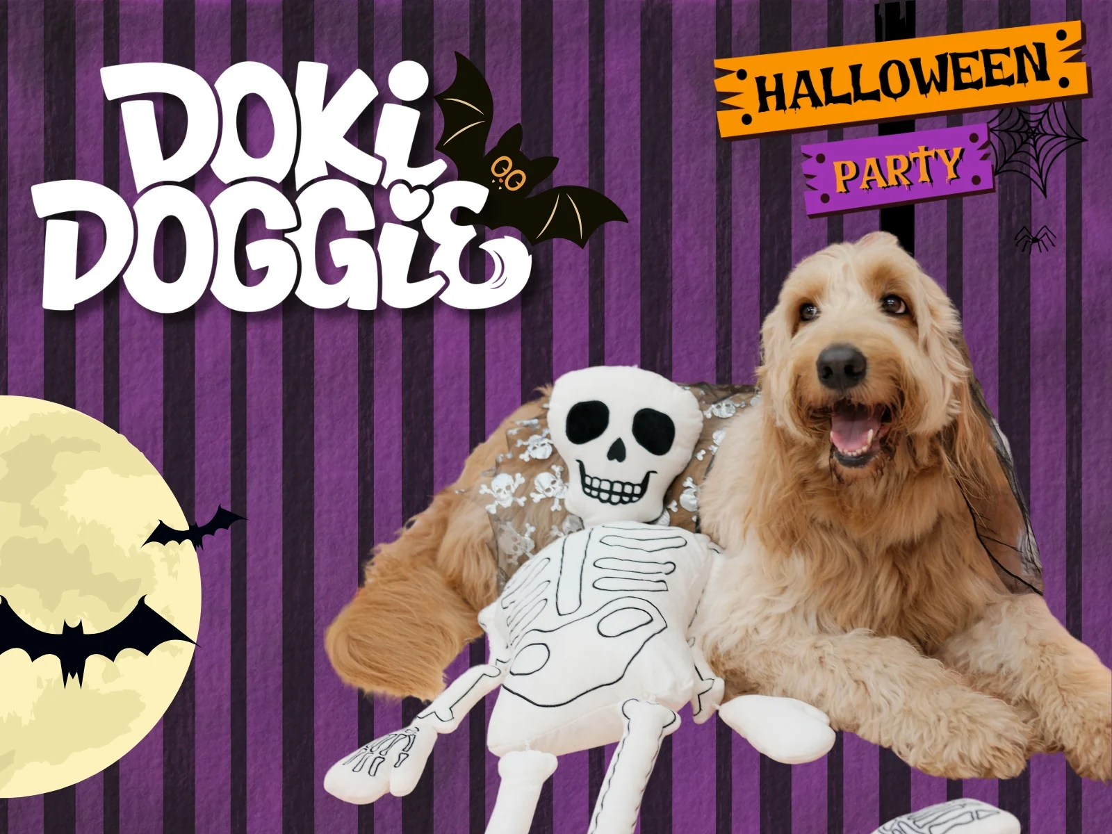 DokiDoggieのハロウィン背景で記念撮影するわんちゃん